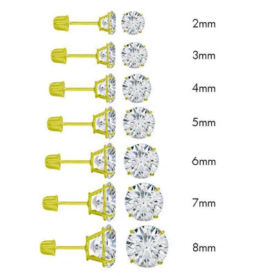 14k Solid Yellow Gold Round Screw Back Stud Earrings W/ Moissanite Diamonds/                                    Aretes De 14k Oro Con Diamante De Moissanite