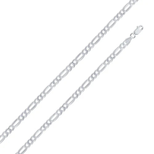 Daimond Cut Flat Figaro Chain 925 Silver/Cadena De 925 Plata Estilo Figaro Con Corte De Daimante