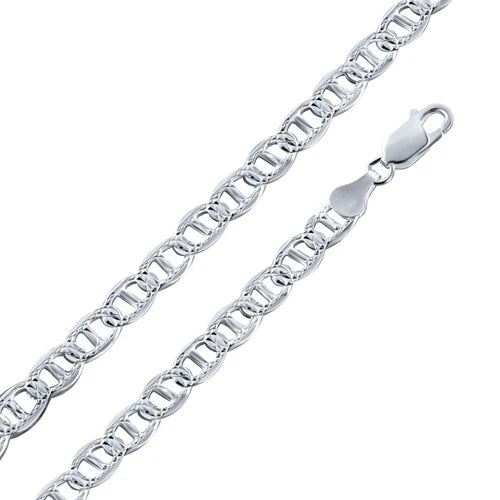 Daimond Cut Flat Marina Chain 925 Silver/                         Cadena De 925 Plata Estilo Marina Plano Con Corte De Diamante