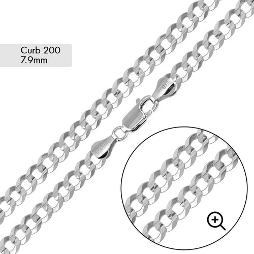 Flat Curb Chain 925 Silver/Cadena De 925 Plata Estilo Eslabones Plano