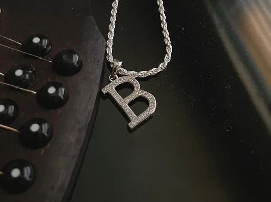 Silver Alphabet Pendant W/ CZ Diamonds