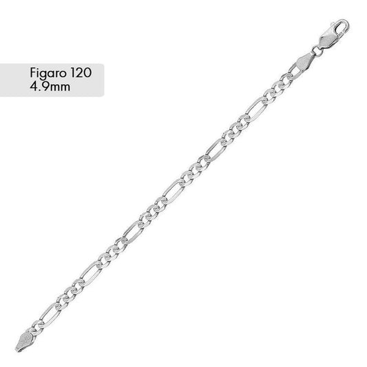 Daimond Cut Flat Figaro Chain 925 Silver/Cadena De 925 Plata Estilo Figaro Con Corte De Daimante